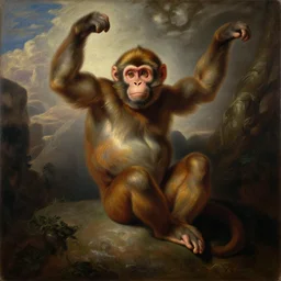 monkey in heaven, oil on canvas, by michelangelo
