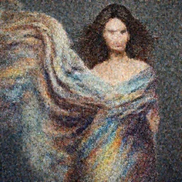 photo of a gorgeous young woman in the style of Guy Denning, draped in flowing fabric, colorful impasto brush strokes, realistic, sharp focus, 8k high definition, insanely detailed, intricate, elegant, art by Guy Denning and Jeremy Mann