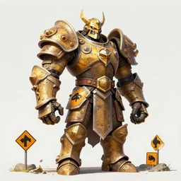 giant guardian wearing armor made of road signs, d & d, character design concept art trending on artstation