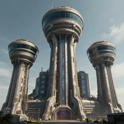 3 d sculpt of massive military cyberpunk'air traffic control tower'maschinen krieger'power station'complex scifi digital movie camera brutalist industrial military building facade, halo, star wars, ilm, star citizen halo, mass effect, high tech industrial, artstation unreal