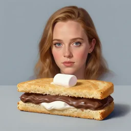 drew barrymore a marshmallow inside a graham and chocolate sandiwch, digital painting by arcimboldo, rhads