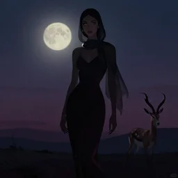lush celestial twilight portrait in mysterious femininity, ethnic, clear eyes, statuesque, gazelle - like, femme fatale, dark gown and scarf, svelte fashion design, silhouette, subtle highlights, bathed in moonlight, chiaroscuro, linear, deep rich hues, vintage 1 9 5 0 s illustration