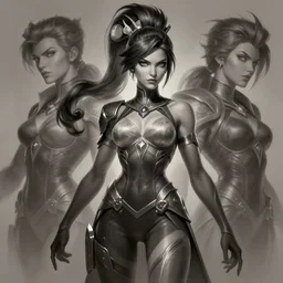 a highly detailed illustration of female ponytail jetstream sam, dramatic pose, art by artgerm and greg rutowski and ilya kuvshinov, intricate, elegant, highly detailed, centered, digital painting, artstation, concept art, smooth, sharp focus, league of legends concept art, wlop.
