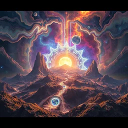 a psychedelic realm merging into earth