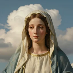 huge sky with beautiful puffy clouds virgin mary face