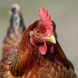 macro photo high quality of a psychotic chicken