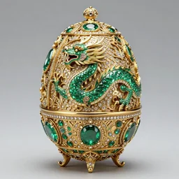a high resolution photo of faberge egg of the dragon with emeralds and gold, intricate, ornaments, trending on artstation