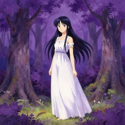 the lone princess of the violetwood valley. this gouache painting by the award - winning mangaka has interesting color contrasts, plenty of details and impeccable lighting.