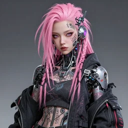pink cyberpunk girl robot with face tattoo, pink dread hair, wearing cyberpunk intricate streetwear, beautiful, detailed portrait, intricate complexity, ilya kuvshinov, cell shaded, 4 k, concept art, by wlop, ilya kuvshinov, greg rutkowski