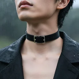 straight neck, black choker, rain