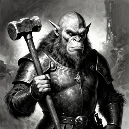 ogre blacksmith portrait half body monochrome portrait hammer cover illustration dramatic kvlt by peder balke by guido crepax by norman bluhm high contrast monochromatic