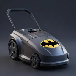 a robot lawn mower looking like batman