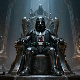 highly detailed portrait of a dath vader, actuators, lost souls, evil spirits sitting alone on a metal throne at huge massive temple, unreal engine, fantasy art by greg rutkowski, cinematic, establishing shot, art station