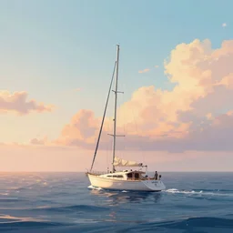 A lonely yacht at sea, a magical summer, trending on artstation, 50mm, by Noah Bradley