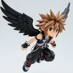Riku from Kingdom hearts floating in the air with one black wing, hd, intricate, Highly detailed, video game, 8k, digital art