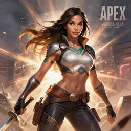 Sin city Jessica Alba   as an Apex Legends character digital illustration portrait design by, Mark Brooks and Brad Kunkle detailed, gorgeous lighting, wide angle action dynamic portrait