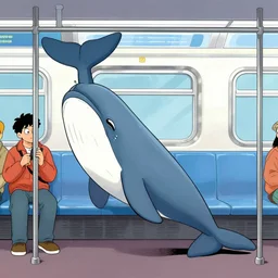 colorful drawing of a narwhal taking the subway by matt groening