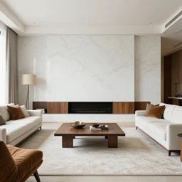 mid century modern american life style living room interior by kelly wearstler, marble, gold, brass, mirror, glare, reflexes, animal skins, art, luxury, hyper realism, ultra detailed