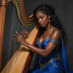 black female harpist madison calley as a sorceress, passionate, seductive, sweaty, intricate dressed in ornate blue robes and staff, lovely, intricate, highly detailed, digital painting, artstation, concept art, karma sutra, smooth, sharp focus, illustration, unreal engine 5, 8 k, art by artgerm and greg rutkowski and alphonse mucha