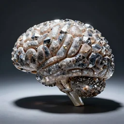 a brain made of mineral crystals, photography, macro, scientific,