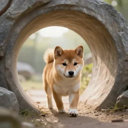 shiba inu puppy walks through a dimensional portal, Fantasy Art