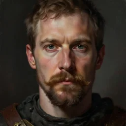 portrait of a medieval knight with a moustache, detailed face, realistic, cinematic lighting, digital painting by greg rukowski