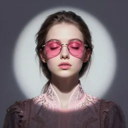 portrait of a beautiful girl, eyes closed, shades of pink, beautiful face, rule of thirds, intricate outfit, spotlight, by greg rutkowski, by jeremy mann, digital painting