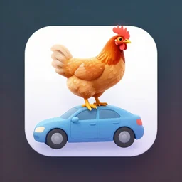 chicken on top of a car, app icon