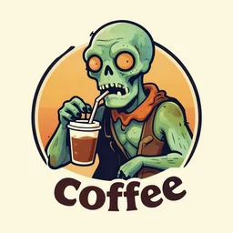 zombie drinking coffee logo take away coffee by mcbess, full colour print vintage colours 1 9 5 0 s, by conran roset, artstation