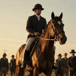 man riding horse on shoulders, volumetric lighting, beautiful, golden hour, sharp focus, ultra detailed, cgsociety by leesha hannigan, ross tran, thierry doizon, kai carpenter, ignacio fernandez rios, noir photorealism, film