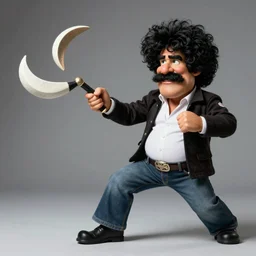 Bob Ross fighting with nunchucks, photography