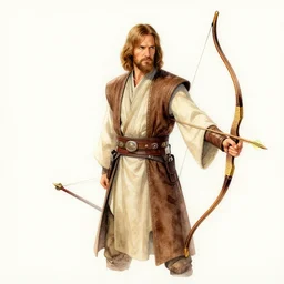 Obi Wan Kenobi as a dungeons and dragons character with a bow and arrow, watercolor, trending on artstation