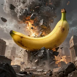 giant chunks of spam falling into and exploding buildings, dim volumetric lighting, 8 k octane beautifully detailed render, post - processing, extremely hyper - detailed, intricate, epic composition, giant bananas natural disaster, cinematic lighting, masterpiece, trending on artstation, detailed detailed detailed, masterpiece, stunning art by anders zorn, wonderful masterpiece by greg rutkowski, beautiful cinematic light, american romanticism by greg manchess, jessica rossier