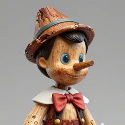 portrait of the Pinocchio, rotten wood, sticks out of the nose, torn top hat, highly detailed, photography