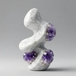 3 d render of abstract sculpture made of white marble and amethyst crystals quartz