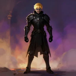 full body silhouette blond knight with glasses demonic grin, fantasy, digital painting, dramatic lighting, vibrant setting, realistic shading, unreal engine 5, concept art, ultra detailed, trending artstation