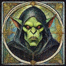 head-on symmetrical centered painted portrait, male goblin orc rogue assassin, green skin, art nouveau, tarot card style, stained glass, fantasy, intricate, elegant, highly detailed, smooth, sharp focus, illustration, artstation, in the style of Artgerm and Anna Podedworna and Alex Ross and Mucha