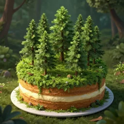 a forest growing on top of a cake, digital art, fantasy, lush