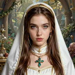 studio portrait of neutral good colorful female cleric bard healer as absurdly beautiful, elegant, realistic young sensual gravure idol, ultrafine hyperrealistic detailed face illustration by kim jung gi, irakli nadar, intricate linework, sharp focus, bright colors, matte, octopath traveler, unreal engine highly rendered, global illumination, radiant light, intricate environment