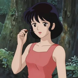 still of France Gall in a 1960s anime, cel animation, in the style of Takahashi Macoto, very detailed, trending on tumblr