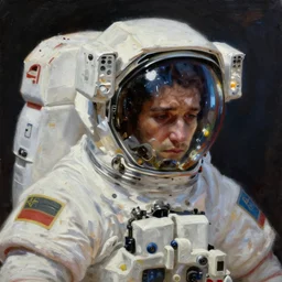 a sad alone astronaut, concept art oil painting by Jama Jurabaev, extremely detailed, brush hard, artstation