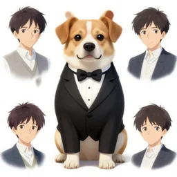 an anthropomorphic dog wearing a tuxedo suit,Character design by charlie bowater, ross tran, artgerm, and makoto shinkai, detailed, inked, western comic book art, 2021 award winning painting,photorealistic,detailed face,professional lighting,studio photograph,hyperdetailed,art by greg rutkowski,digital art