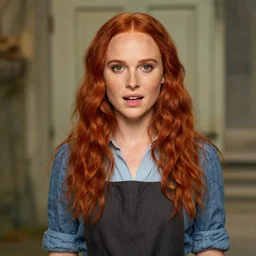 young Natalie Portman as a freckled, red haired lively innkeeper, fantasy concept art by J.Dickenson