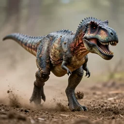 action photography, long shot, award winning macro photo of an ultra detailed intricate muddy t - rex running very fast on mud, dirt and dust, fast shutter speed, motion blur, tiny gaussian blur, highly detailed, highly intricate, depth of field, national geographic