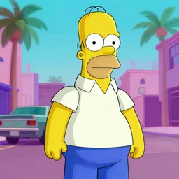 Homer Simpson in GTA V, cover art by Stephen Bliss, artstation, no text