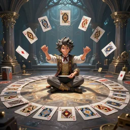witch doing a card trick, cardistry, cards, fantasy, digital art, soft lighting, wide shot, 8 k, fantasy concept art by greg rutkowski