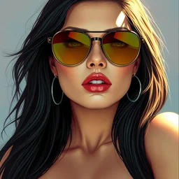 closeup portrait of pinup synthwave 8 0 s gorgeous confident megan fox wearing sunglasses, varga, digital art, greg rutkowski, loish, rhads, beeple, gta v, makoto shinkai and lois van baarle, frank miller, ilya kuvshinov, rossdraws, tom bagshaw, glamour pose, alphonse mucha