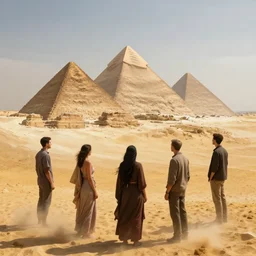 windswept vista overlooking distant futuristic egyptian pyramids. jasmin habezai - fekri, anton fadeev, tony zhou shuo, greg rutkowski, unreal engine 5
