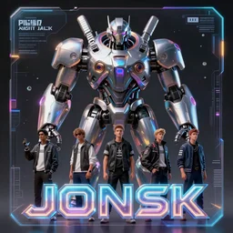 Picasso photograph vfx movie cyberpunk aesthetic the band JONSK album holographic cover art of a giant mech warrior. 3D octane, trending on artstation.