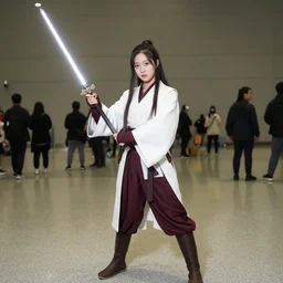 nayeon cosplaying a jedi at dragoncon, wide angle, flash photography, full resolution, 3 5 mm, f / 2. 8